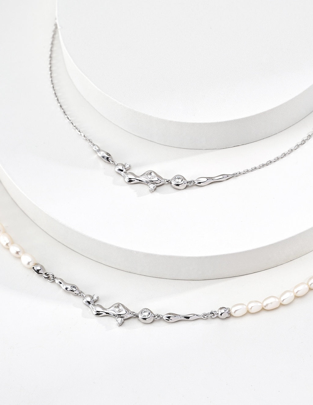 Pearl Strand Branch CZ Connector Necklace