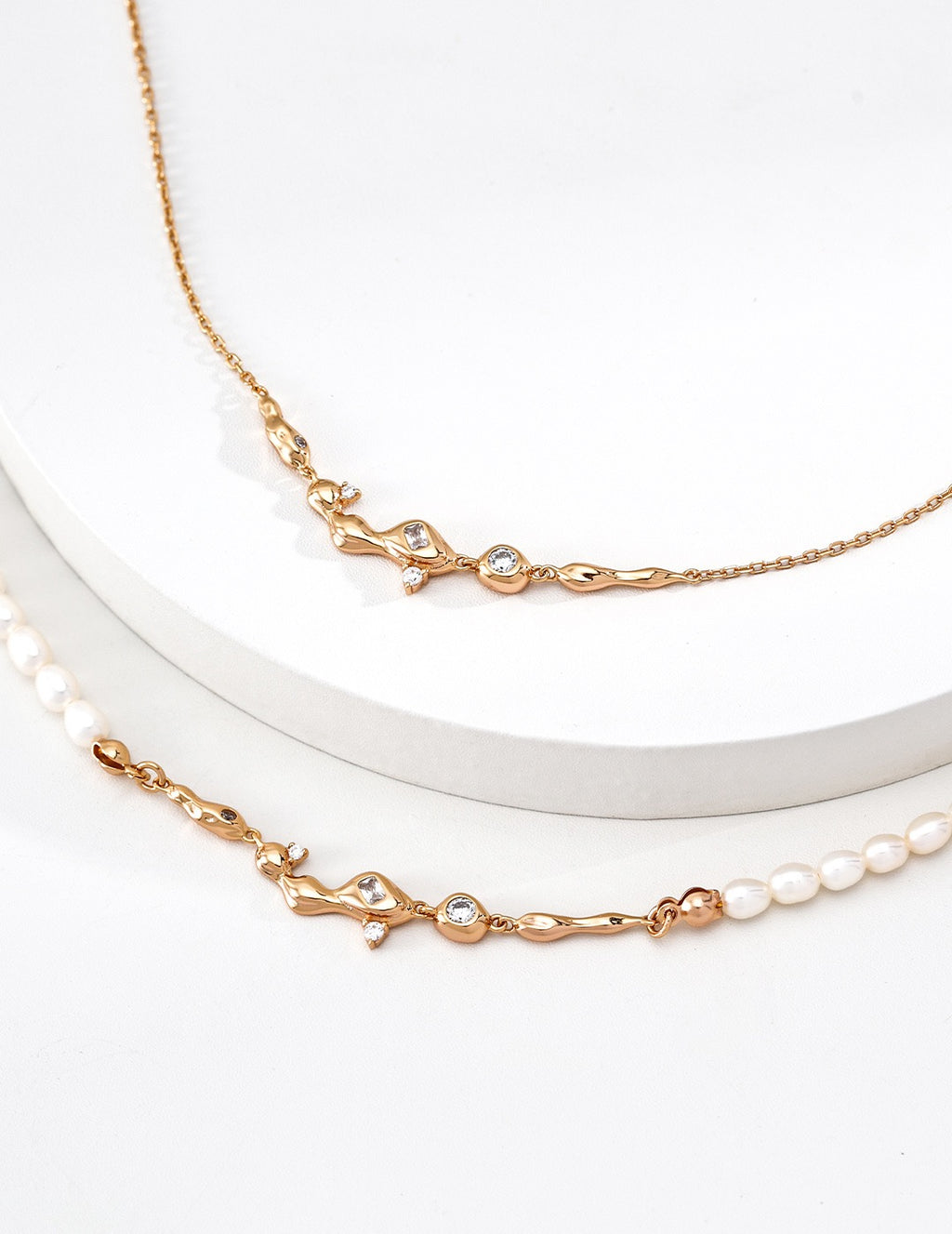 Pearl Strand Branch CZ Connector Necklace