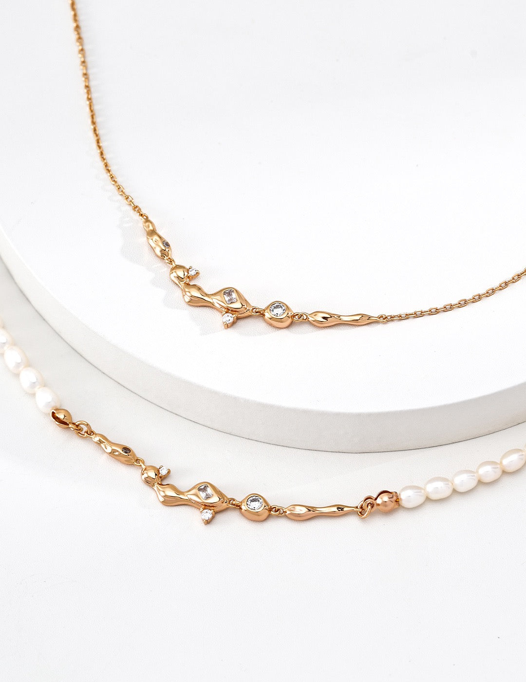 Pearl Strand Branch CZ Connector Necklace
