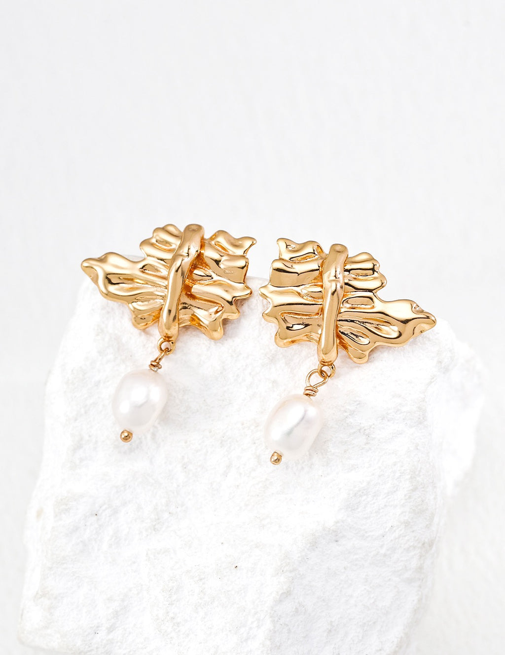 Molten Leaf Pearl Drop Earrings