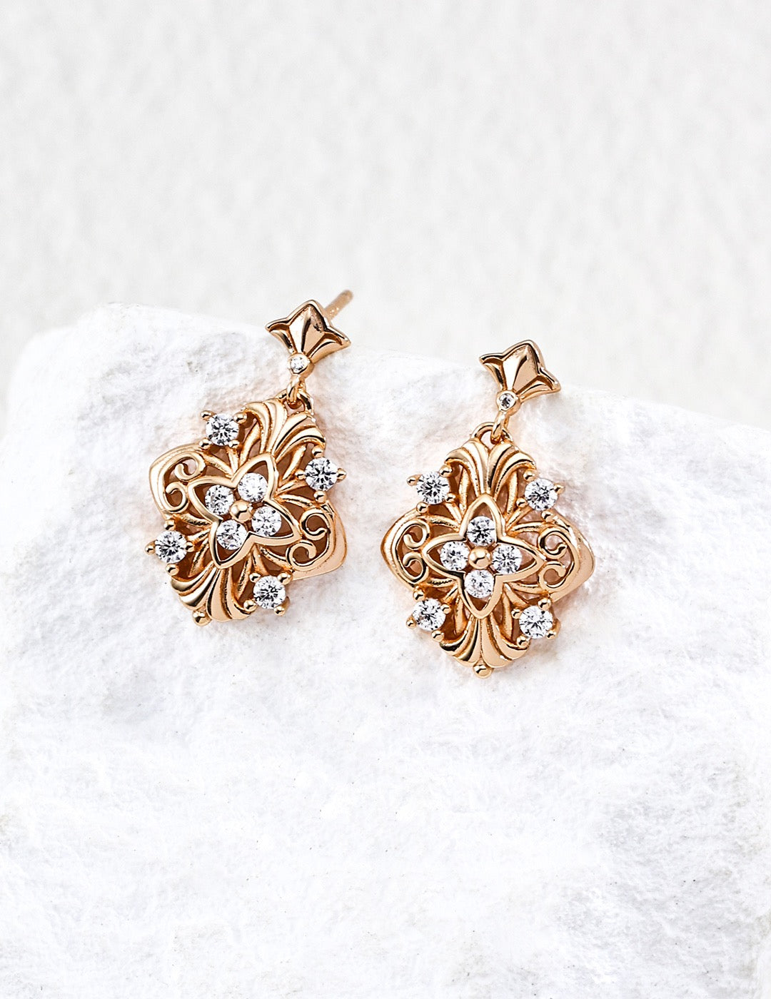 Four-Leaf Iris Drop Earrings