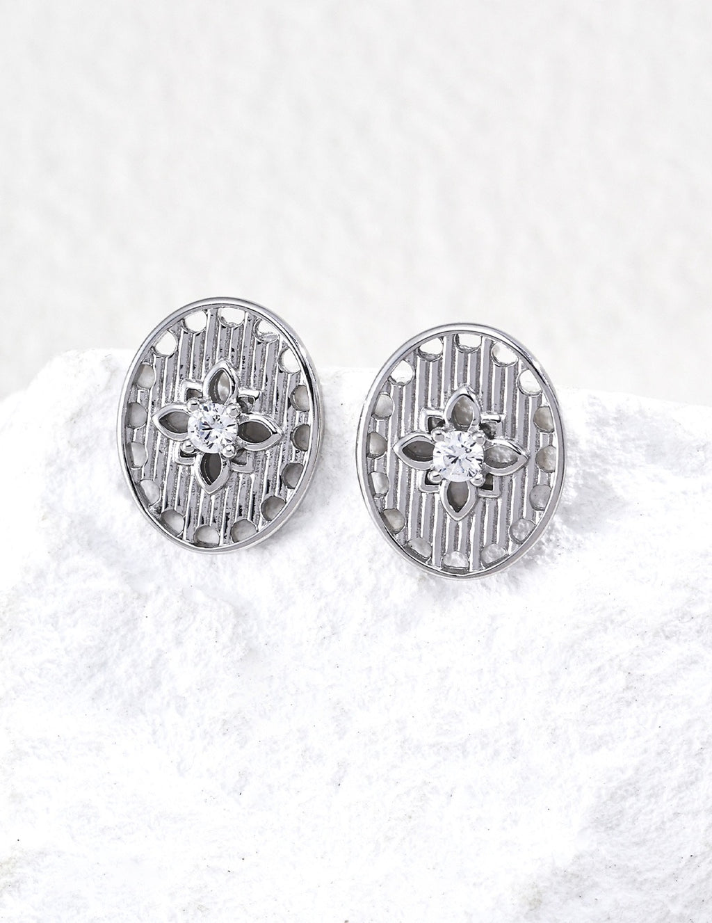 Oval Filigree CZ Stud Earrings