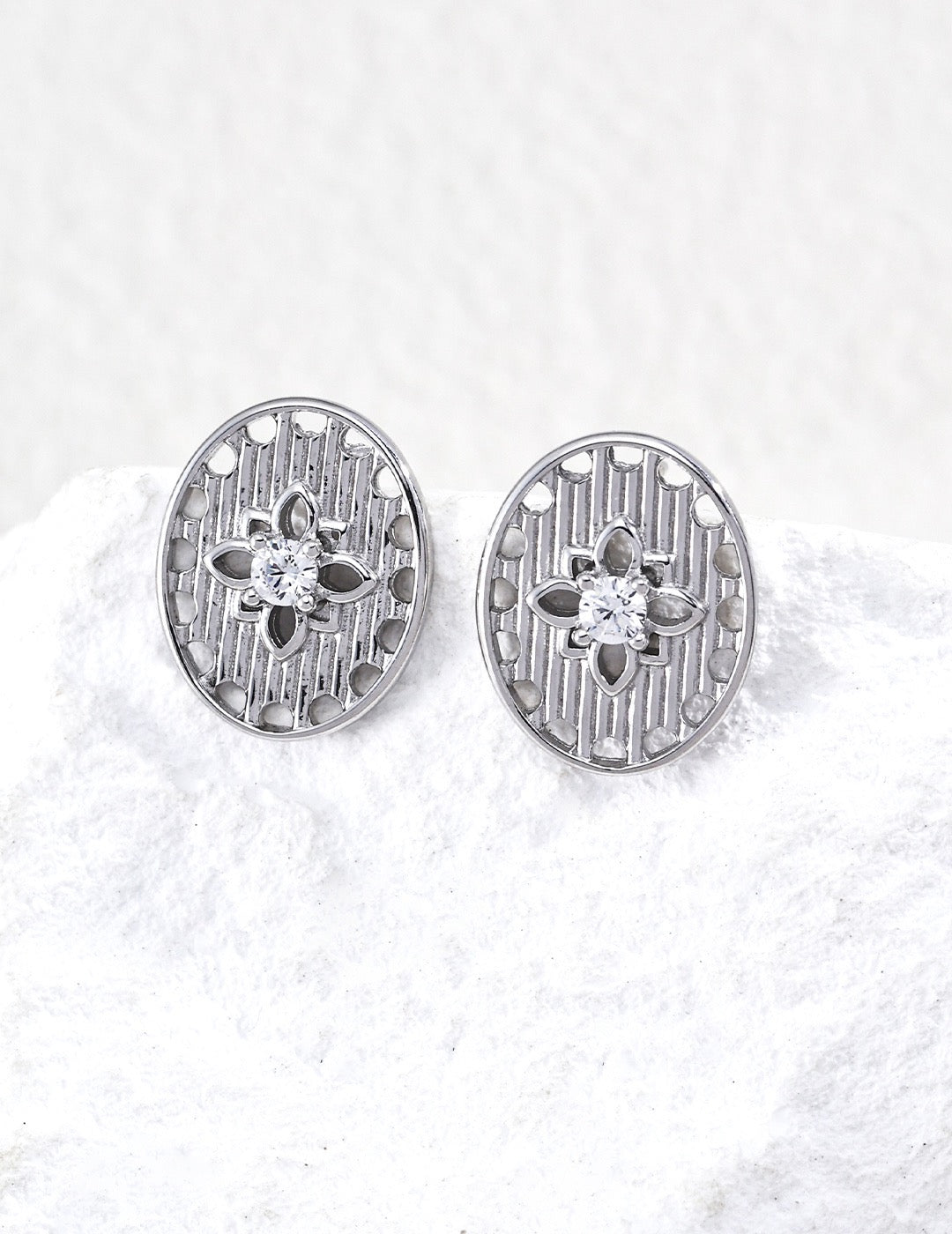 Oval Filigree CZ Stud Earrings