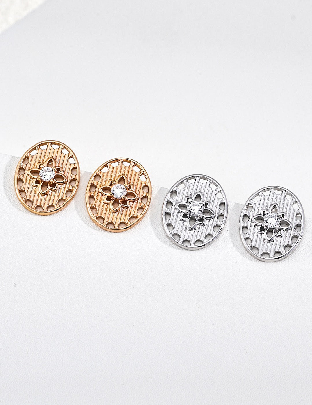 Oval Filigree CZ Stud Earrings
