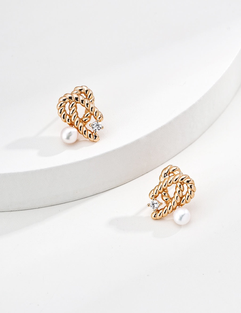 Twisted Rope Knot Pearl Stud Earrings