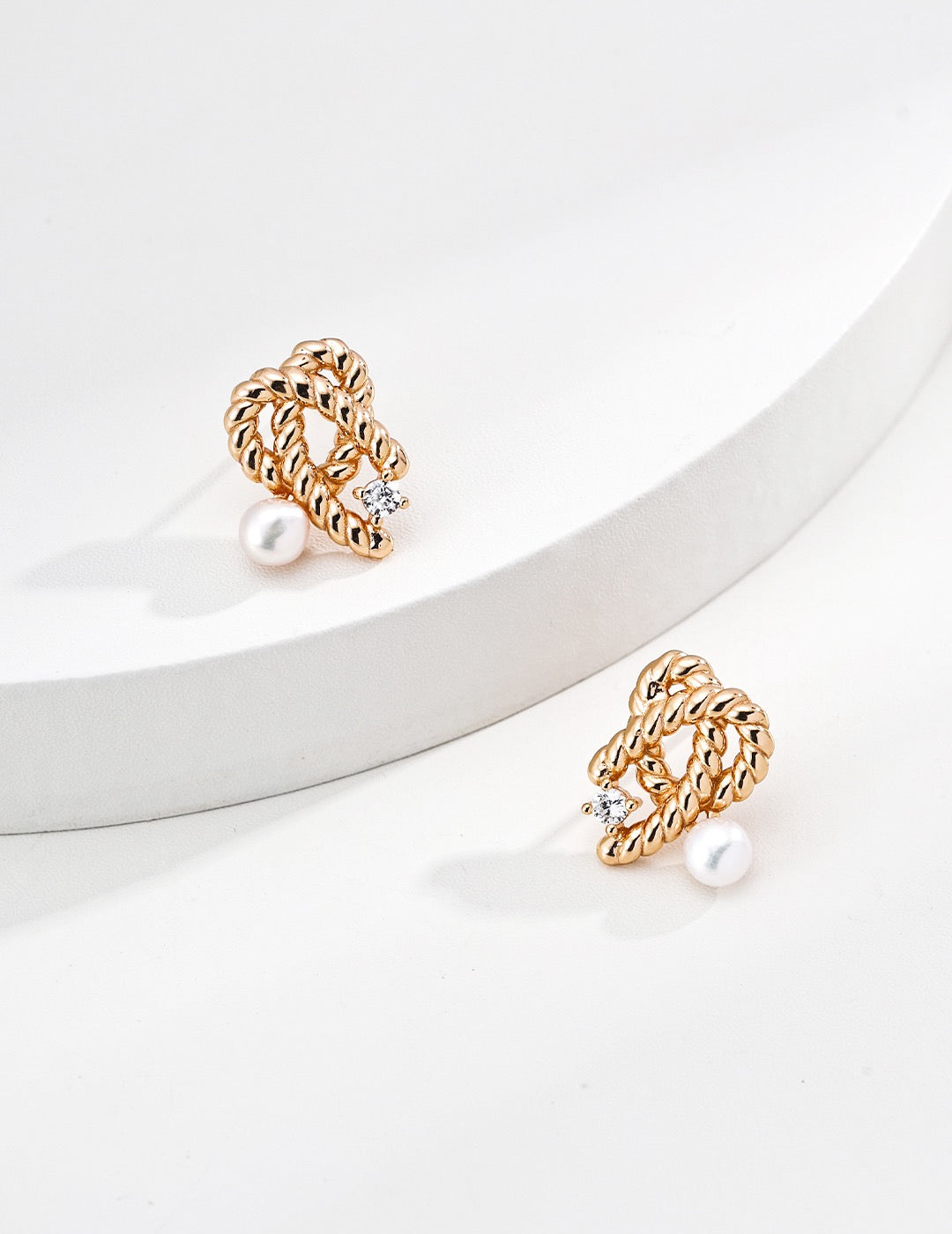 Twisted Rope Knot Pearl Stud Earrings