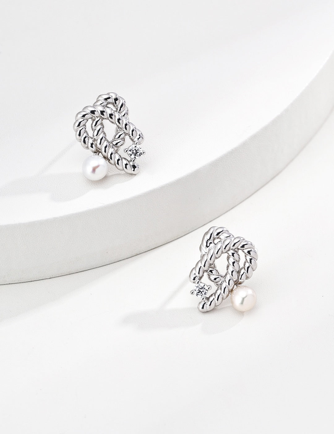 Twisted Rope Knot Pearl Stud Earrings