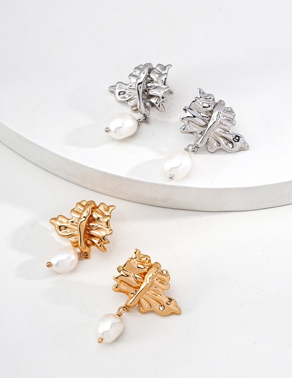 Molten Leaf Pearl Drop Earrings