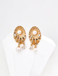 Ribbed Fan Pearl Drop Earrings