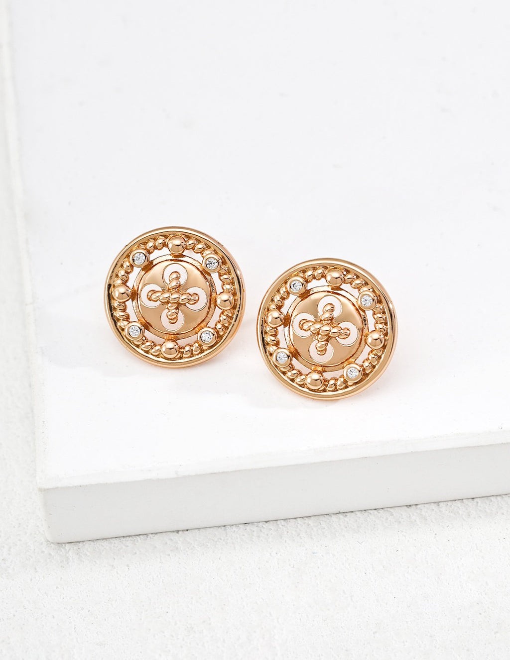 Ornate Coin Crest Stud Earrings