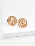 Ornate Coin Crest Stud Earrings