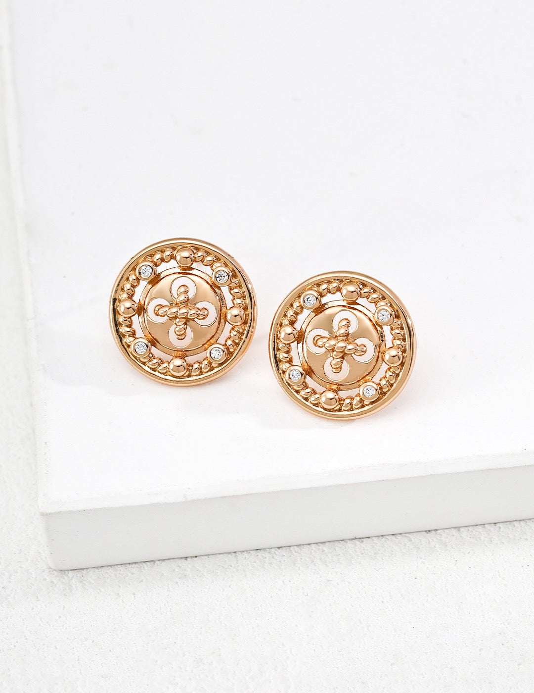 Ornate Coin Crest Stud Earrings
