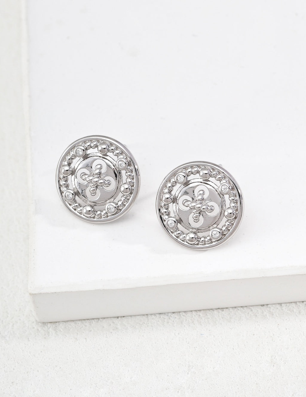 Ornate Coin Crest Stud Earrings