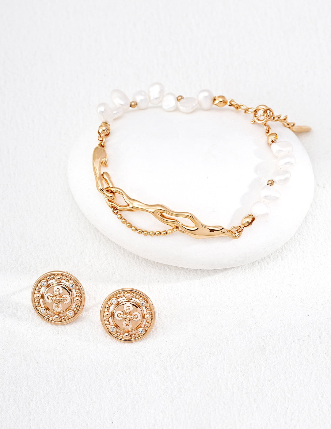 Ornate Coin Crest Stud Earrings