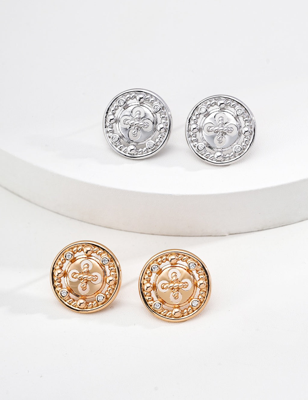 Ornate Coin Crest Stud Earrings