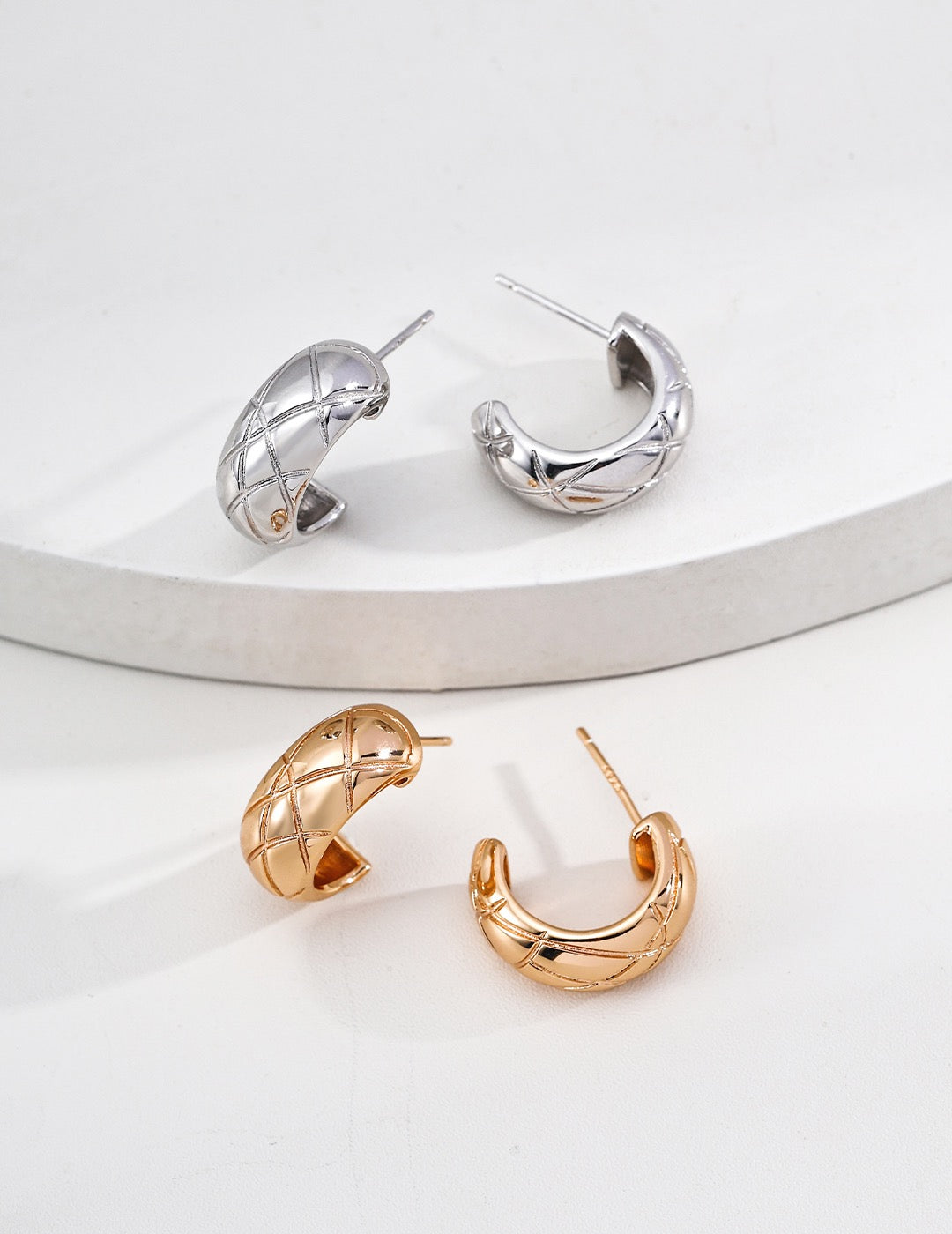 Quilted Crosshatch Mini Hoop Earrings