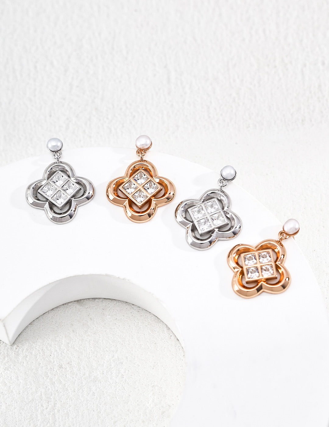 Pearl & Quatrefoil Clover Drop Earrings