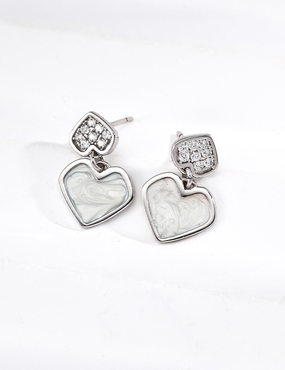 Enamel Heart Drop Earrings
