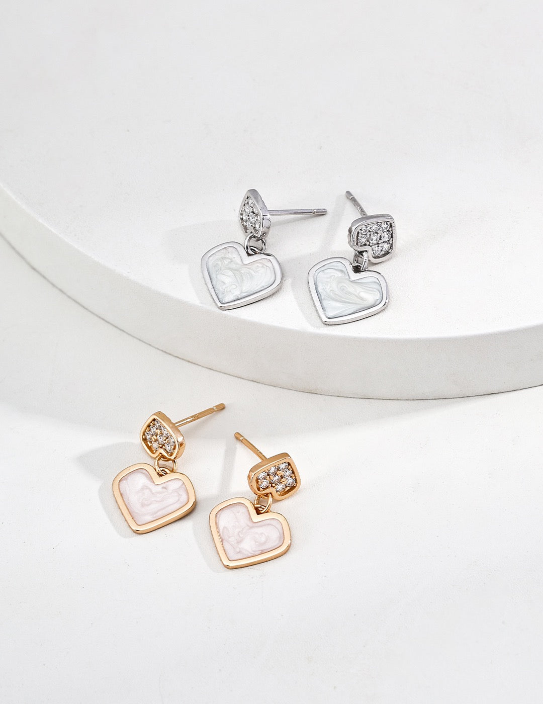 Enamel Heart Drop Earrings