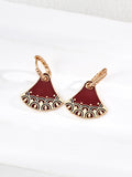 Burgundy Enamel Fan Drop Earrings
