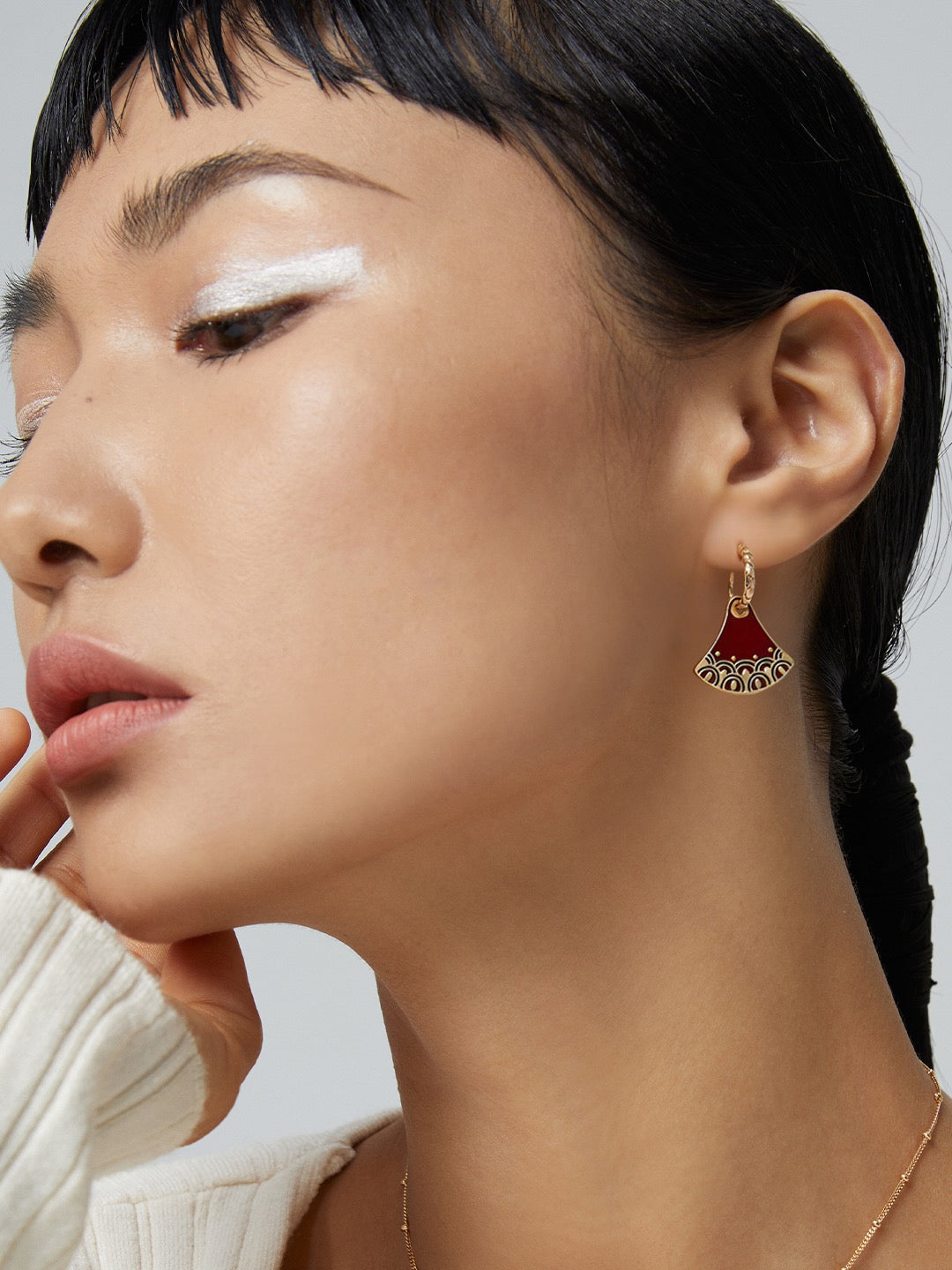 Burgundy Enamel Fan Drop Earrings