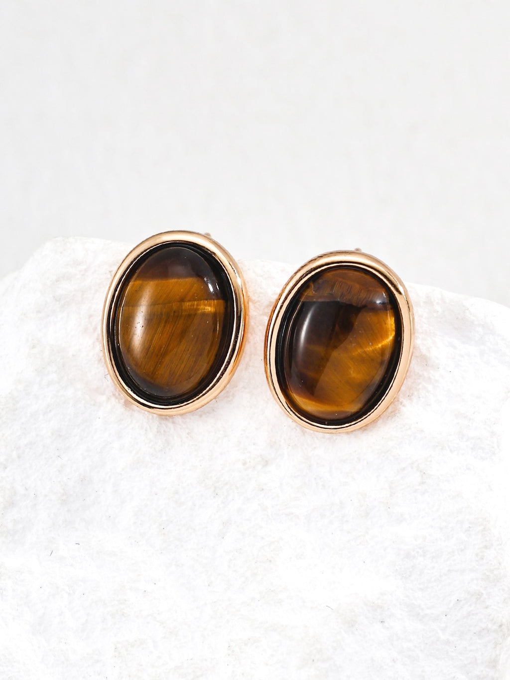 Tiger's Eye Oval Stud Earrings