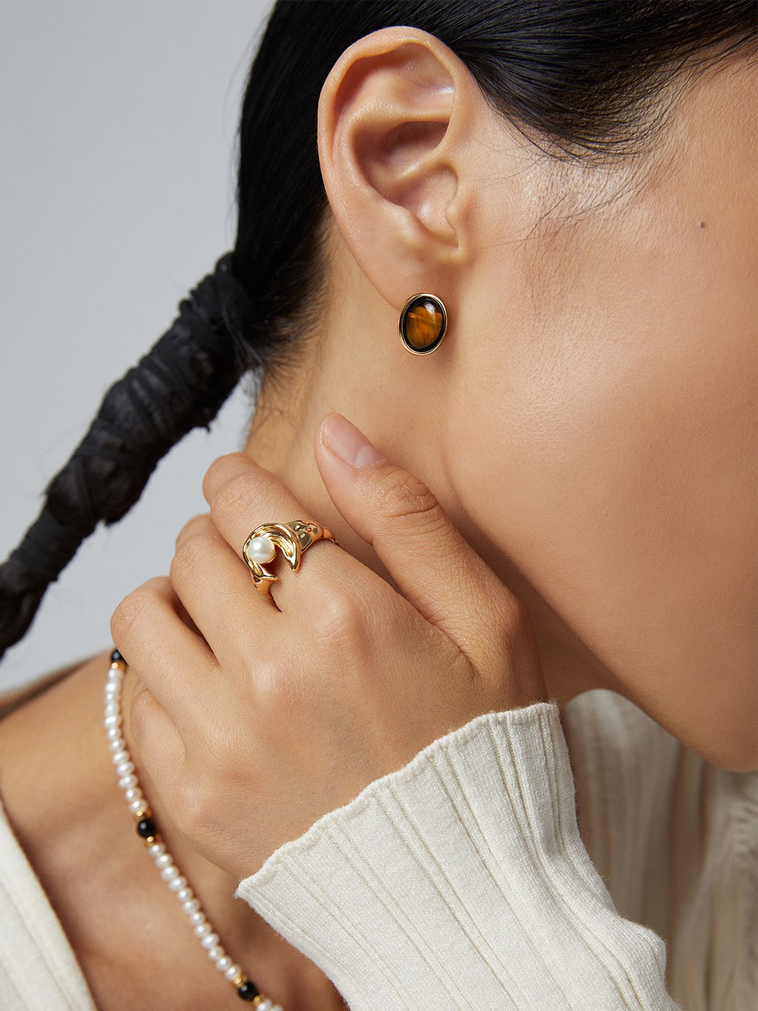 Tiger's Eye Oval Stud Earrings