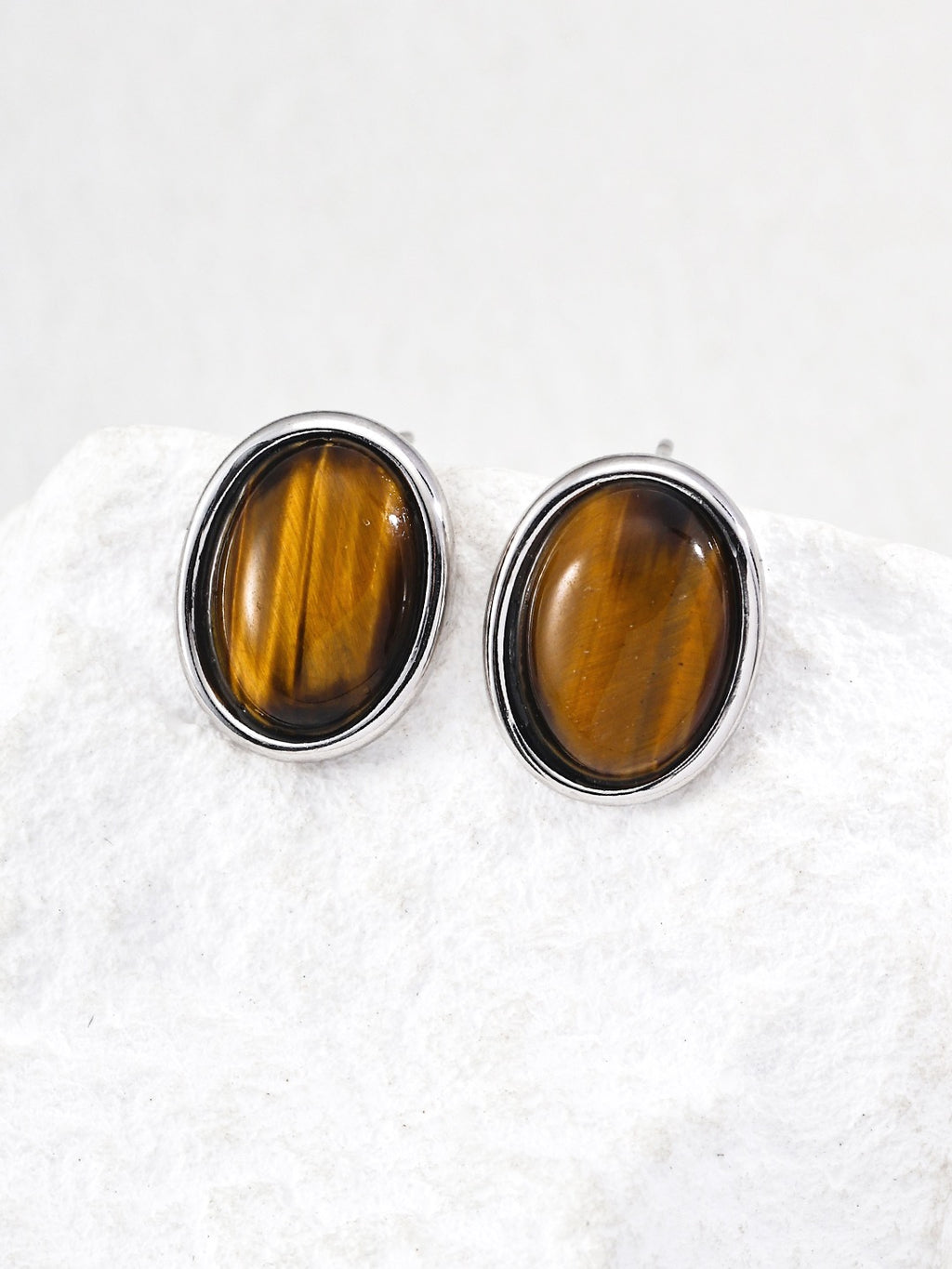 Tiger's Eye Oval Stud Earrings