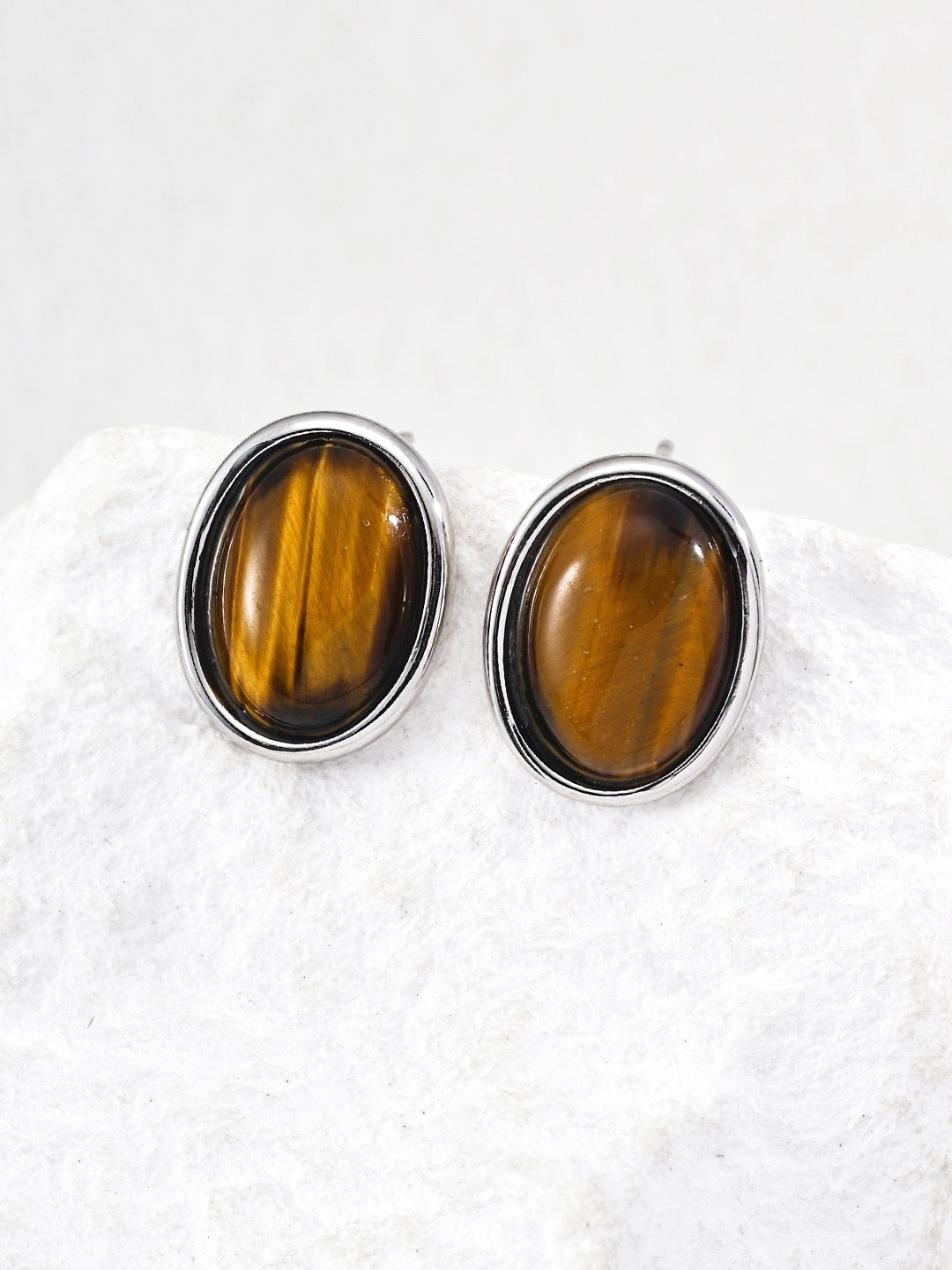 Tiger's Eye Oval Stud Earrings