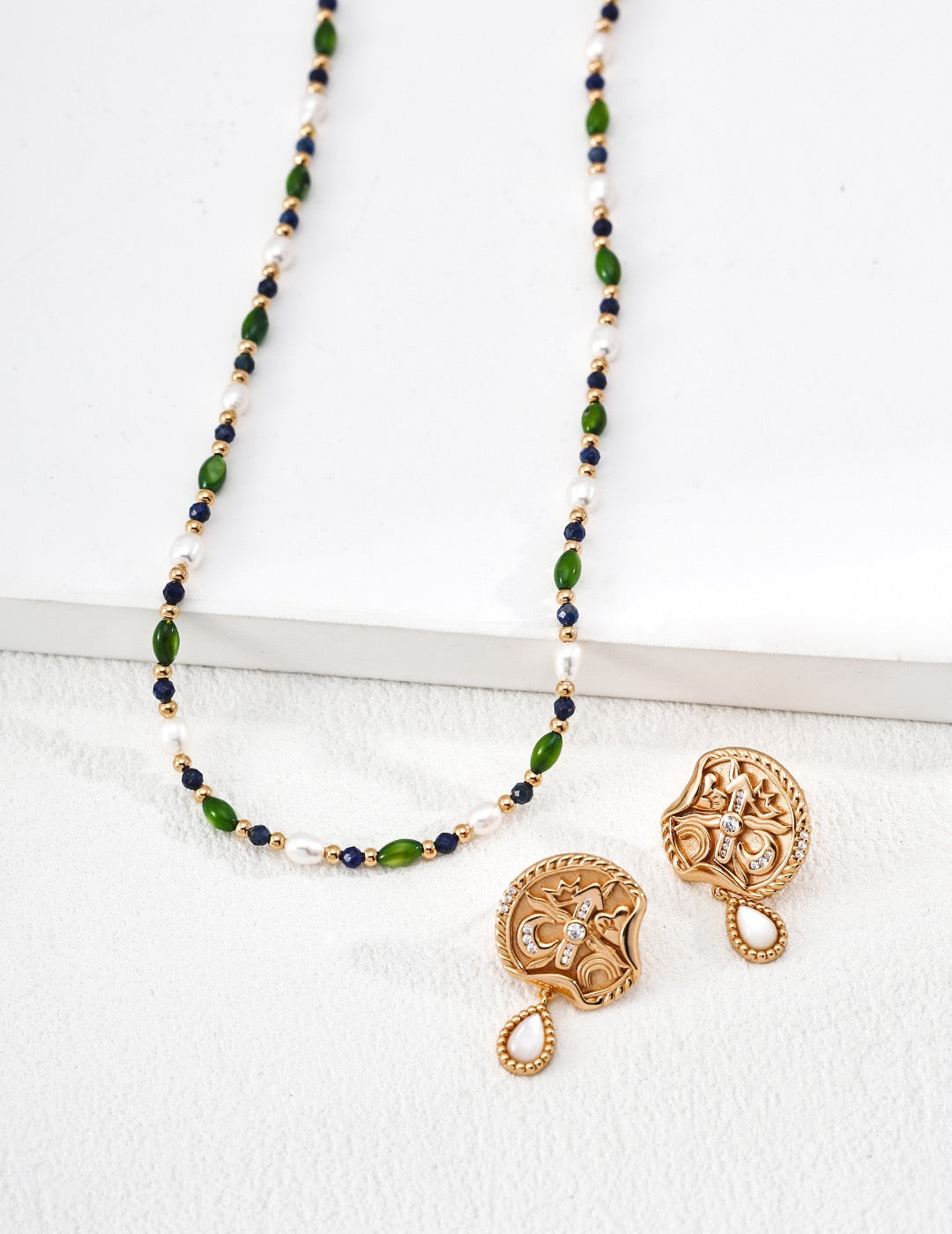 Vintage Medallion Pearl Drop Earrings