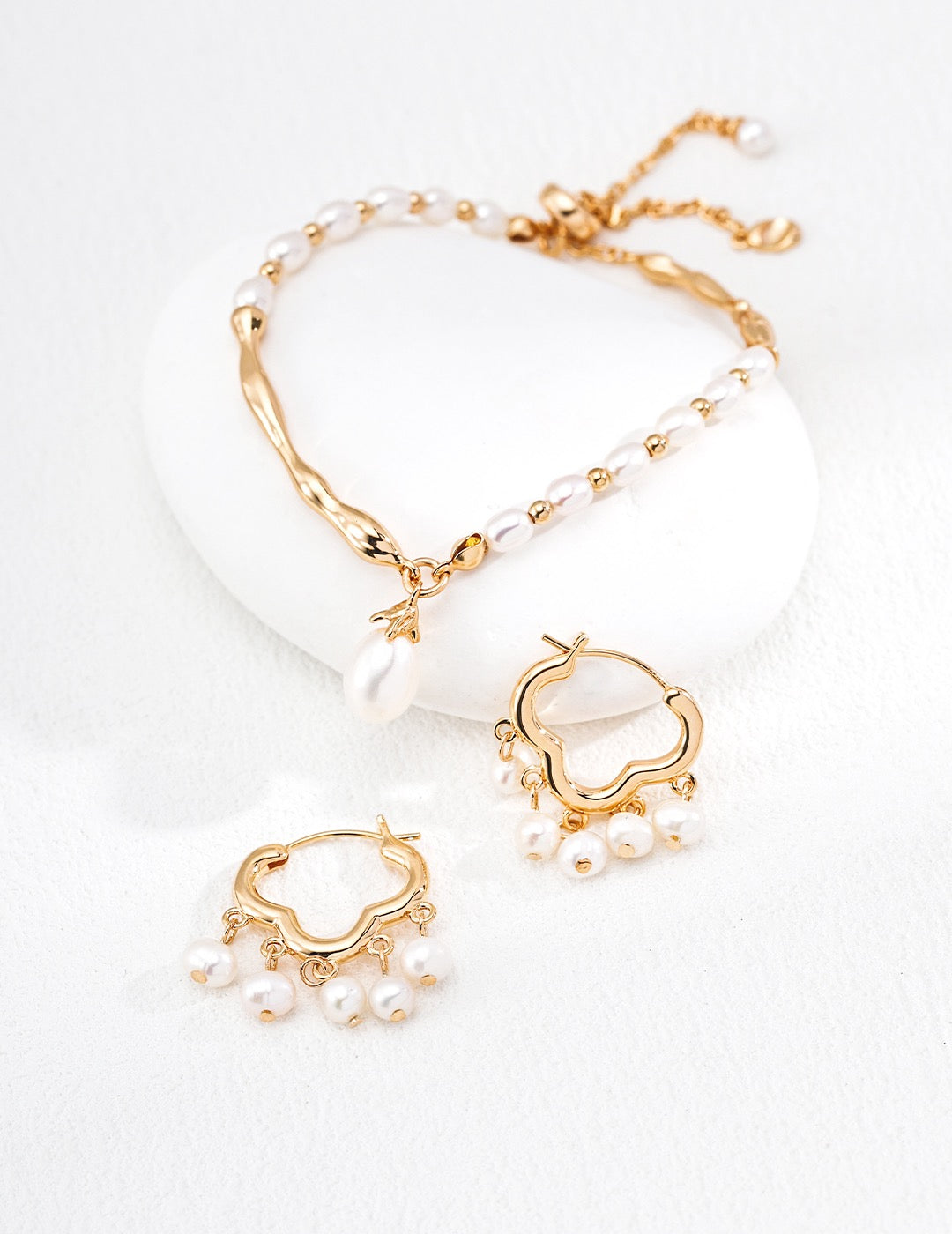 Heart Hoop Pearl Chandelier Earrings