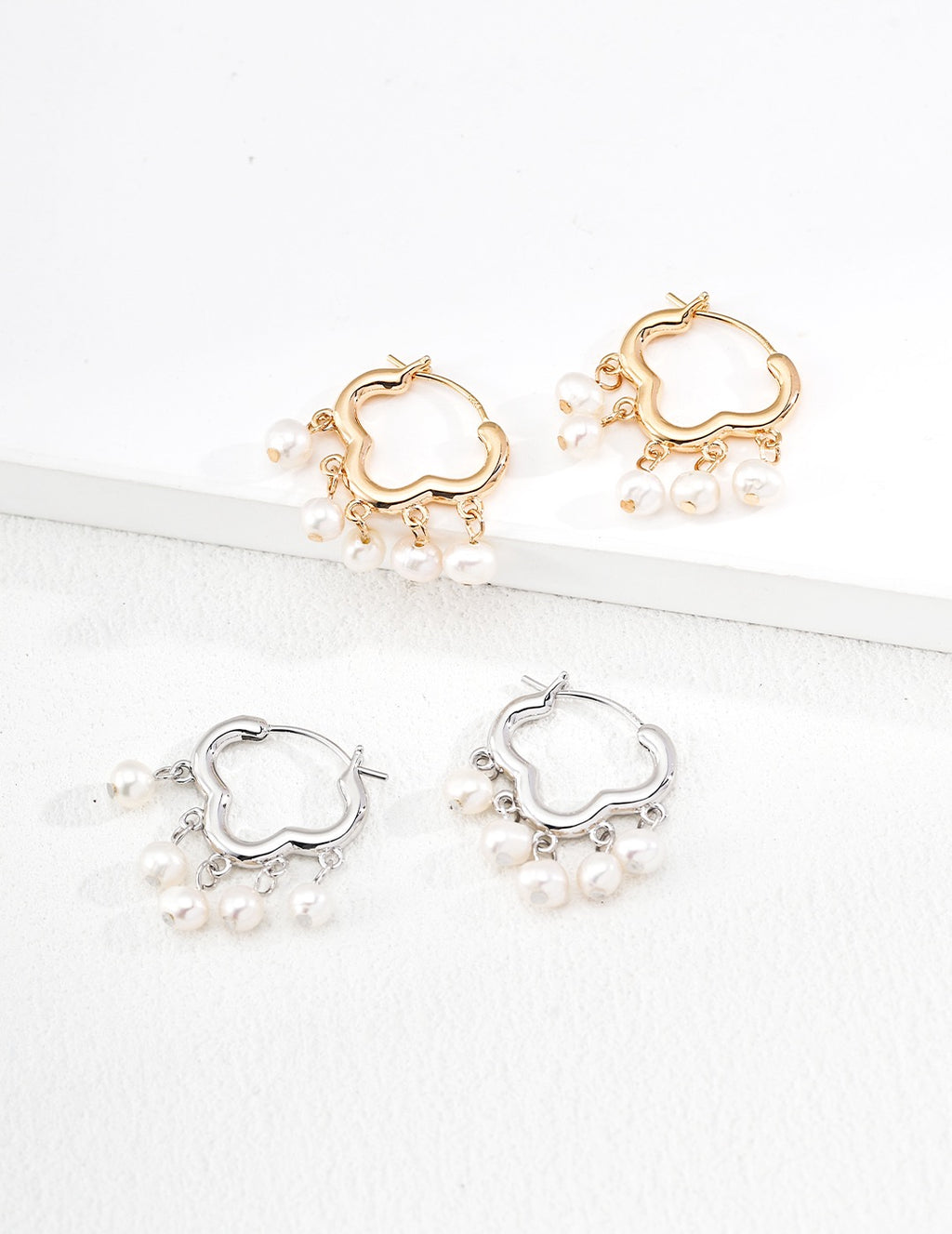 Heart Hoop Pearl Chandelier Earrings