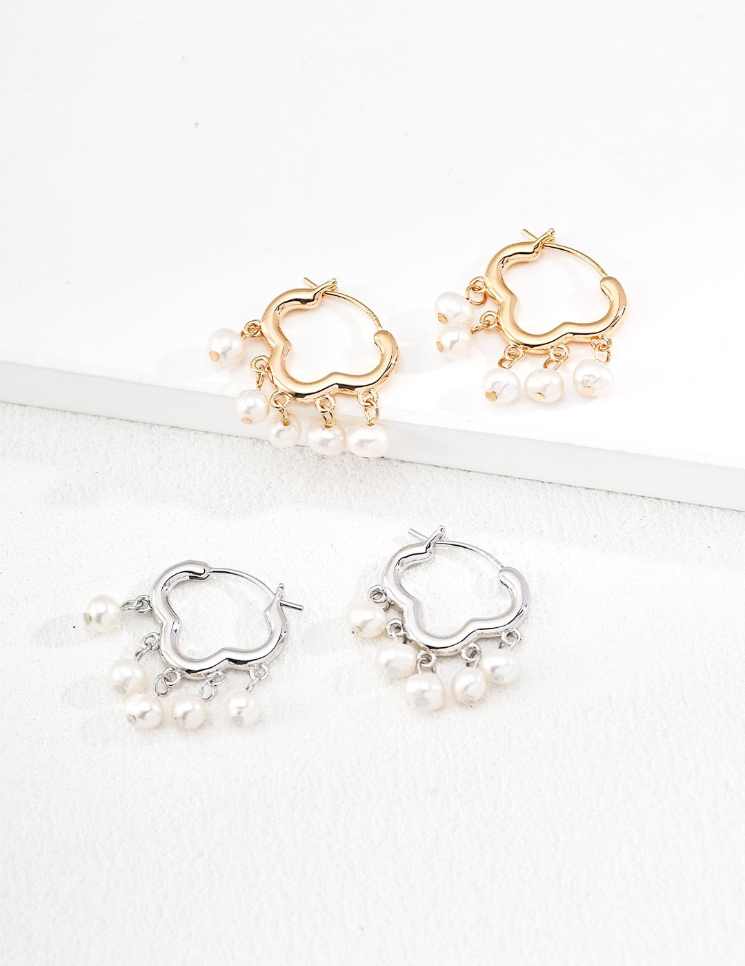 Heart Hoop Pearl Chandelier Earrings