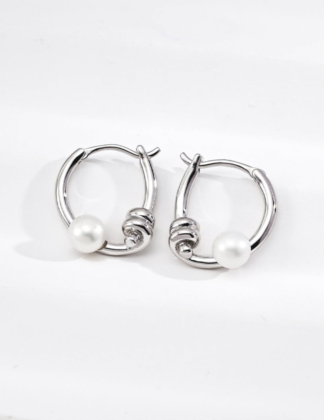 Knotted Pearl Hoop Earrings