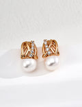 Woven Lattice CZ Pearl Drop Earrings