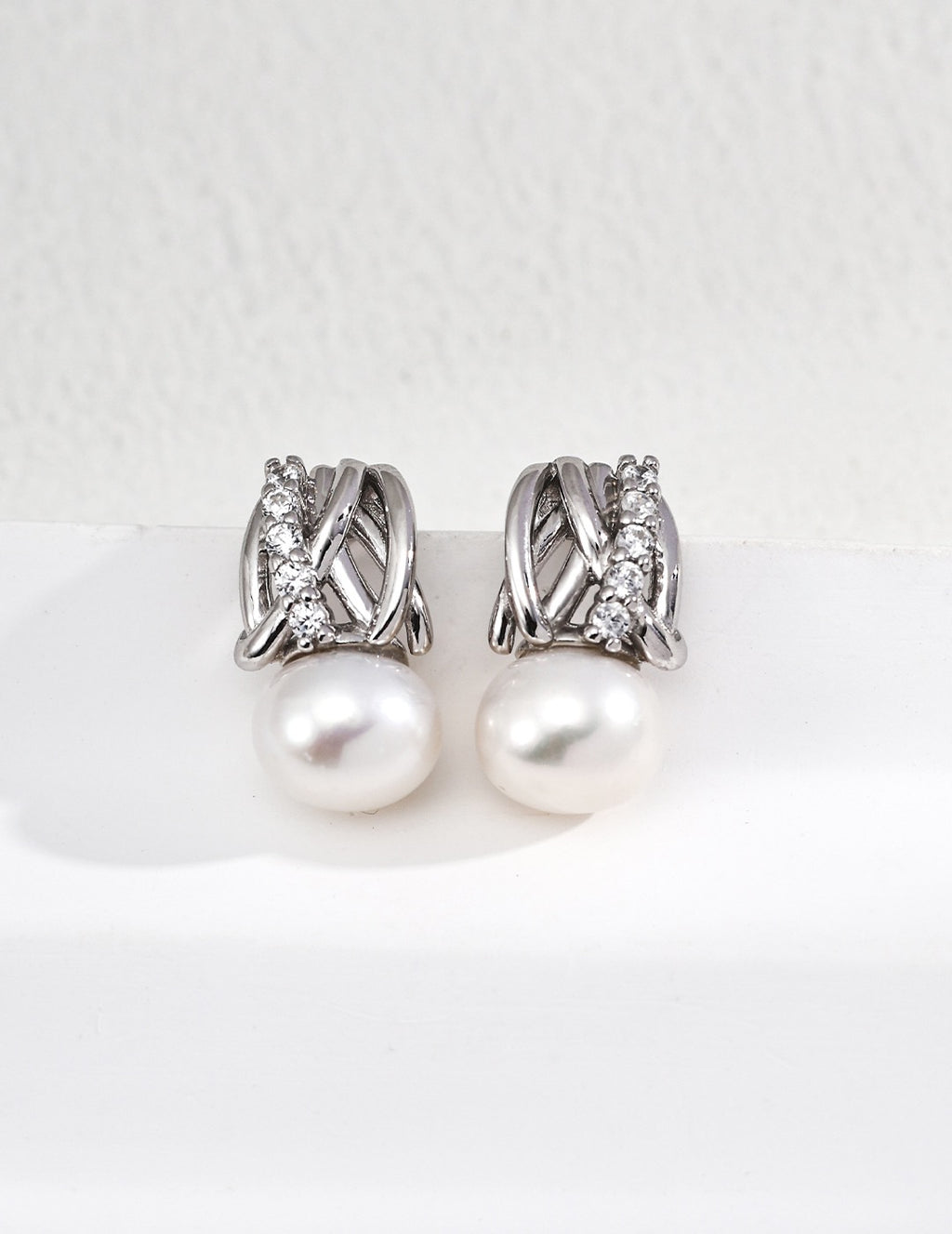 Woven Lattice CZ Pearl Drop Earrings