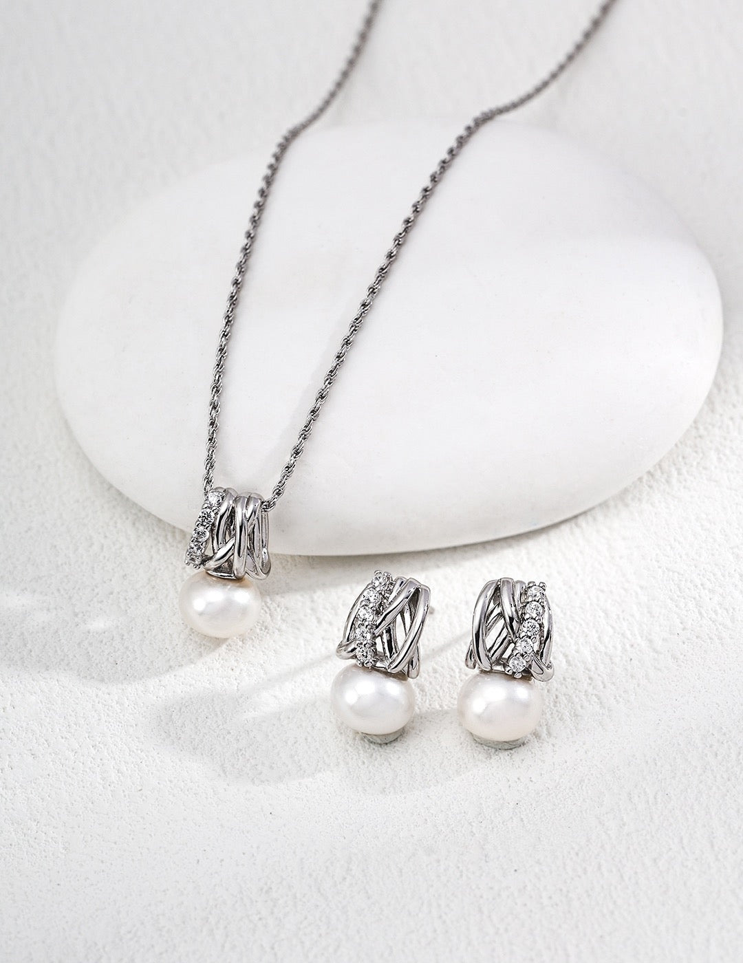Woven Lattice CZ Pearl Drop Earrings