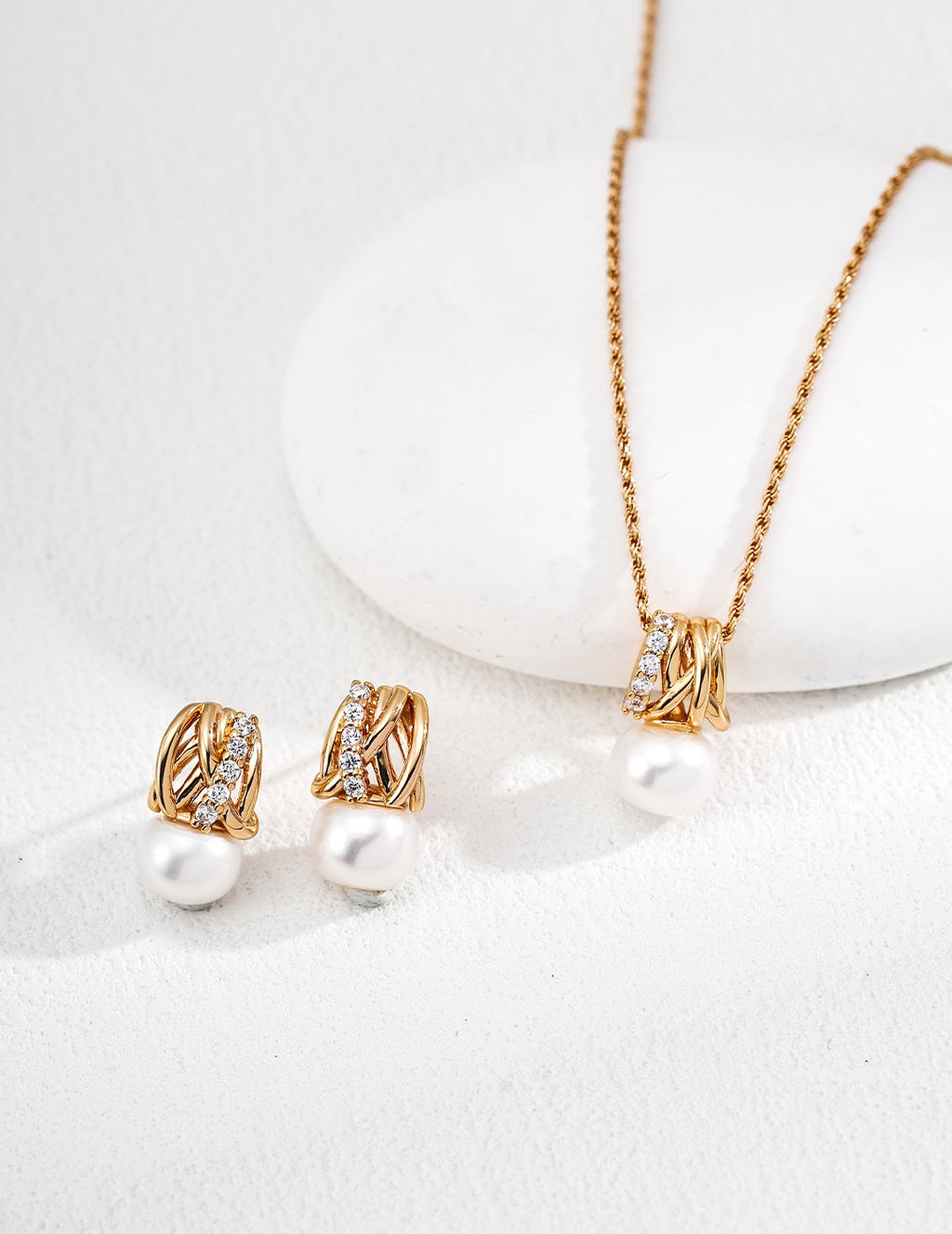 Woven Lattice CZ Pearl Drop Earrings