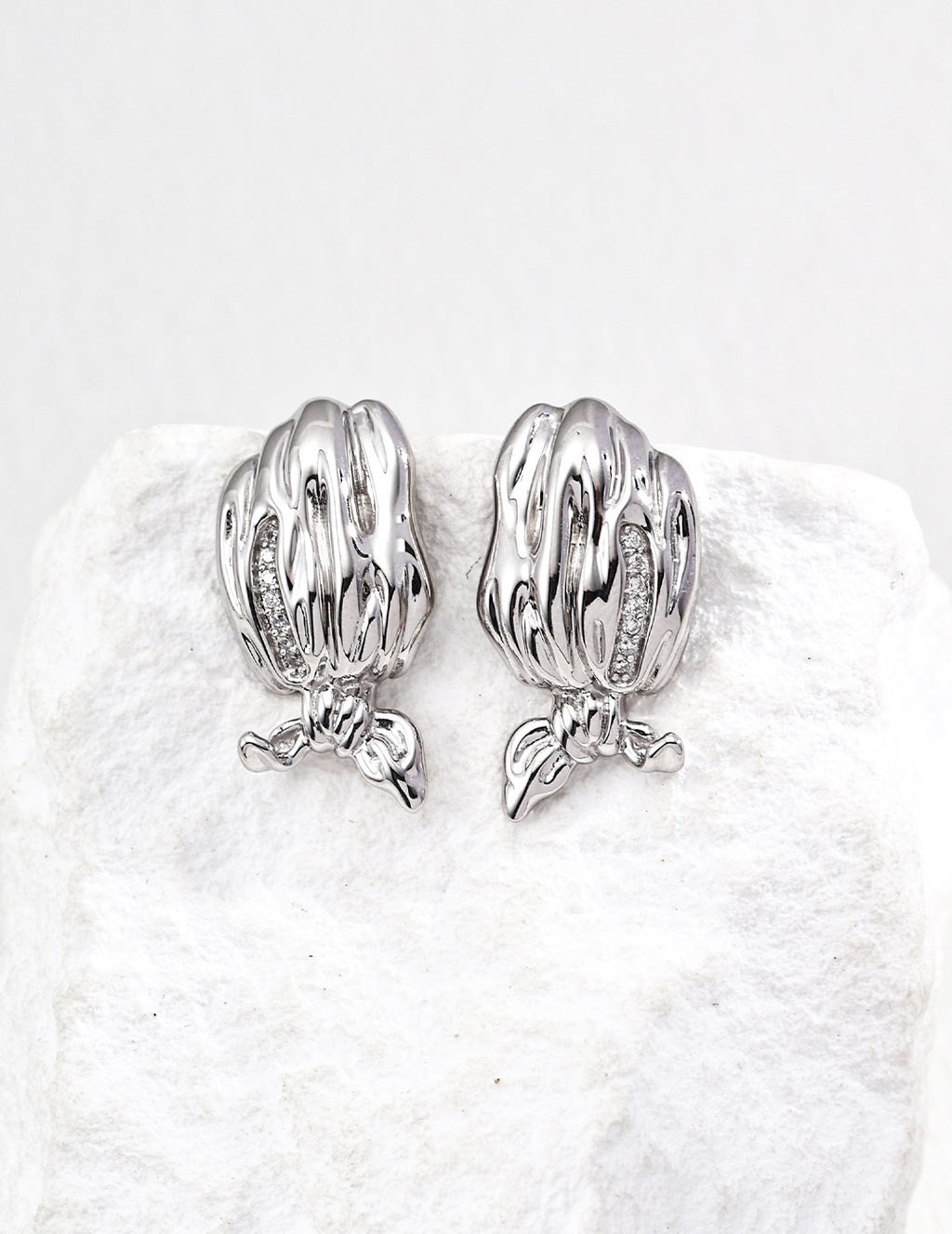 Sculptural Shell Bow Drop Earrings