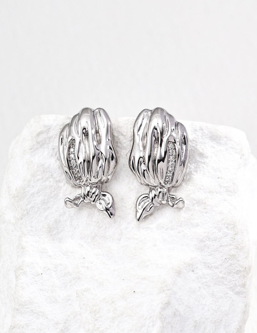 Sculptural Shell Bow Drop Earrings