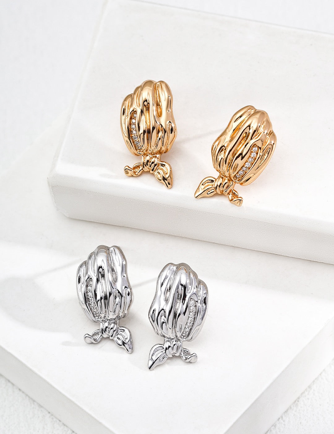 Sculptural Shell Bow Drop Earrings