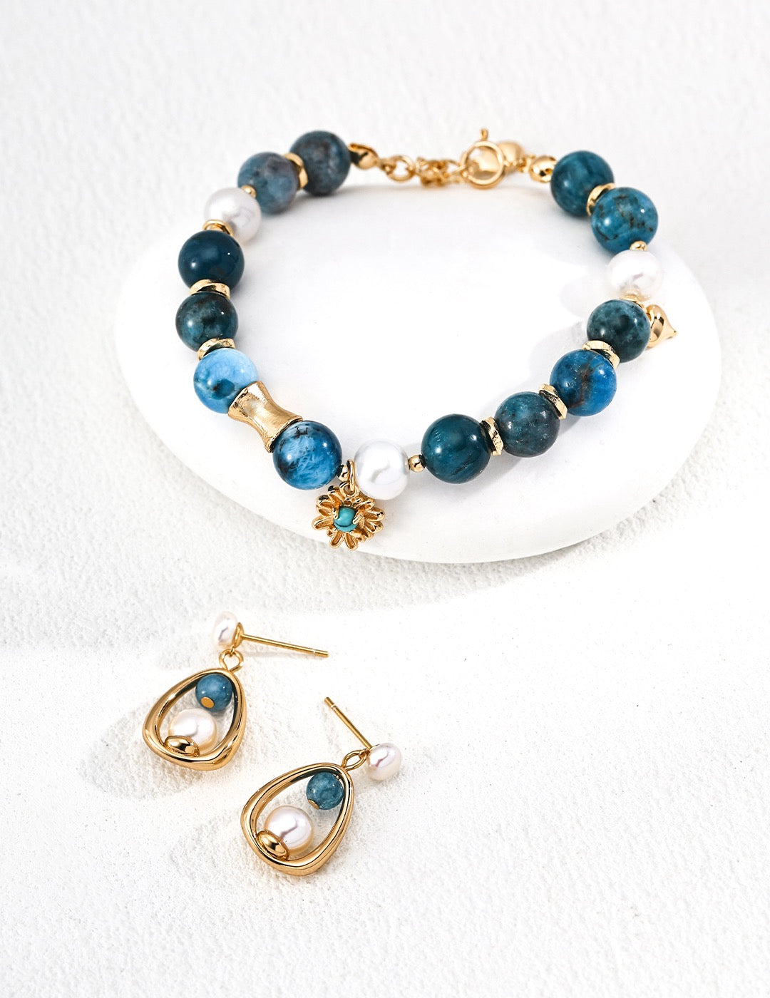 Pearl & Blue Agate Teardrop Frame Drop Earrings