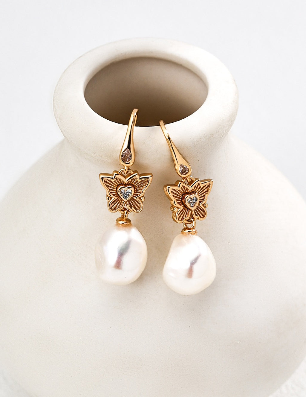 Butterfly Bloom Pearl Drop Earrings
