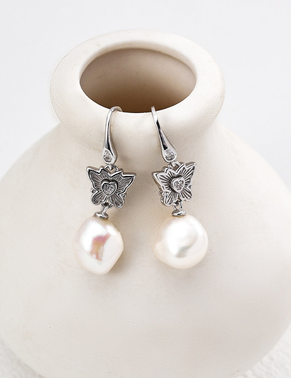 Butterfly Bloom Pearl Drop Earrings