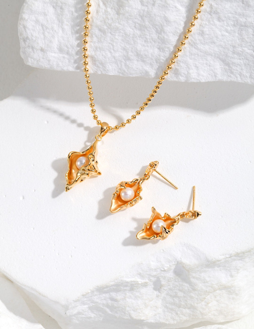 Molten Oyster Shell Pearl Drop Earrings