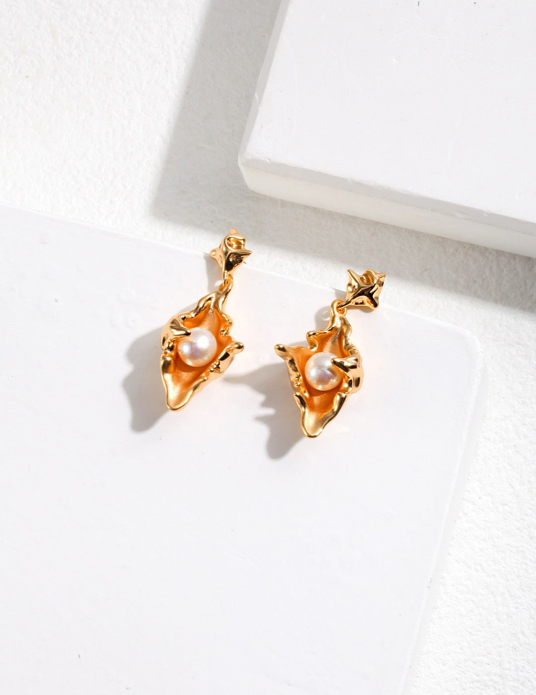 Molten Oyster Shell Pearl Drop Earrings