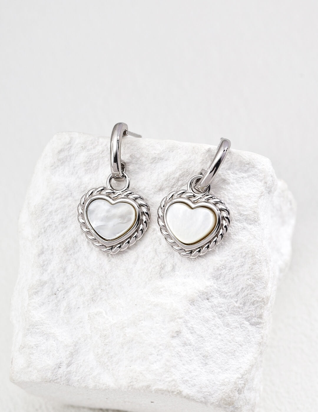 Heart Nacre Hoop Drop Earrings