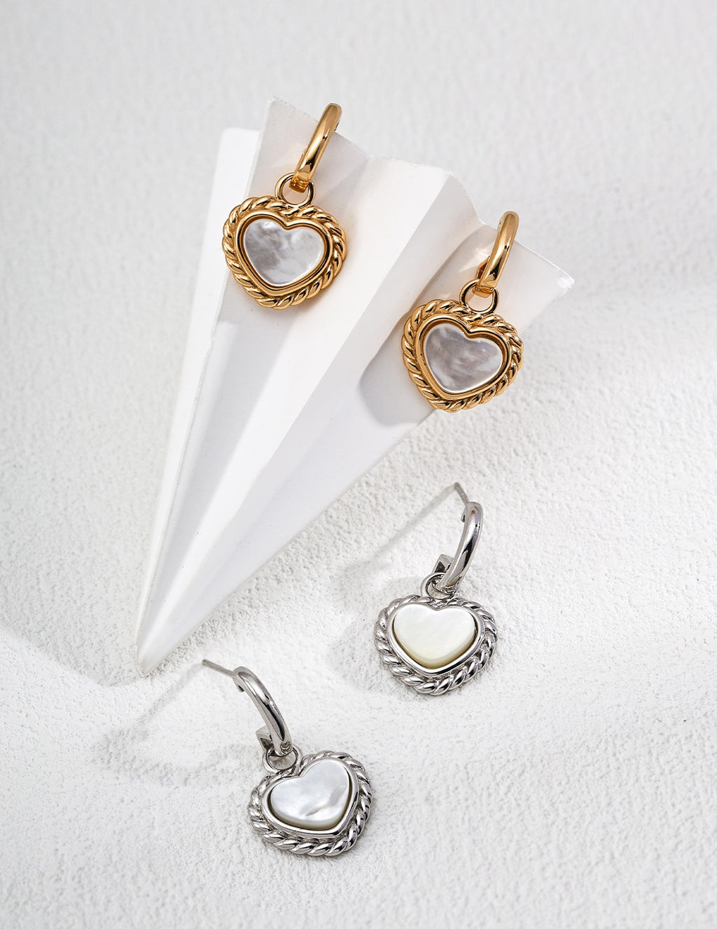 Heart Nacre Hoop Drop Earrings