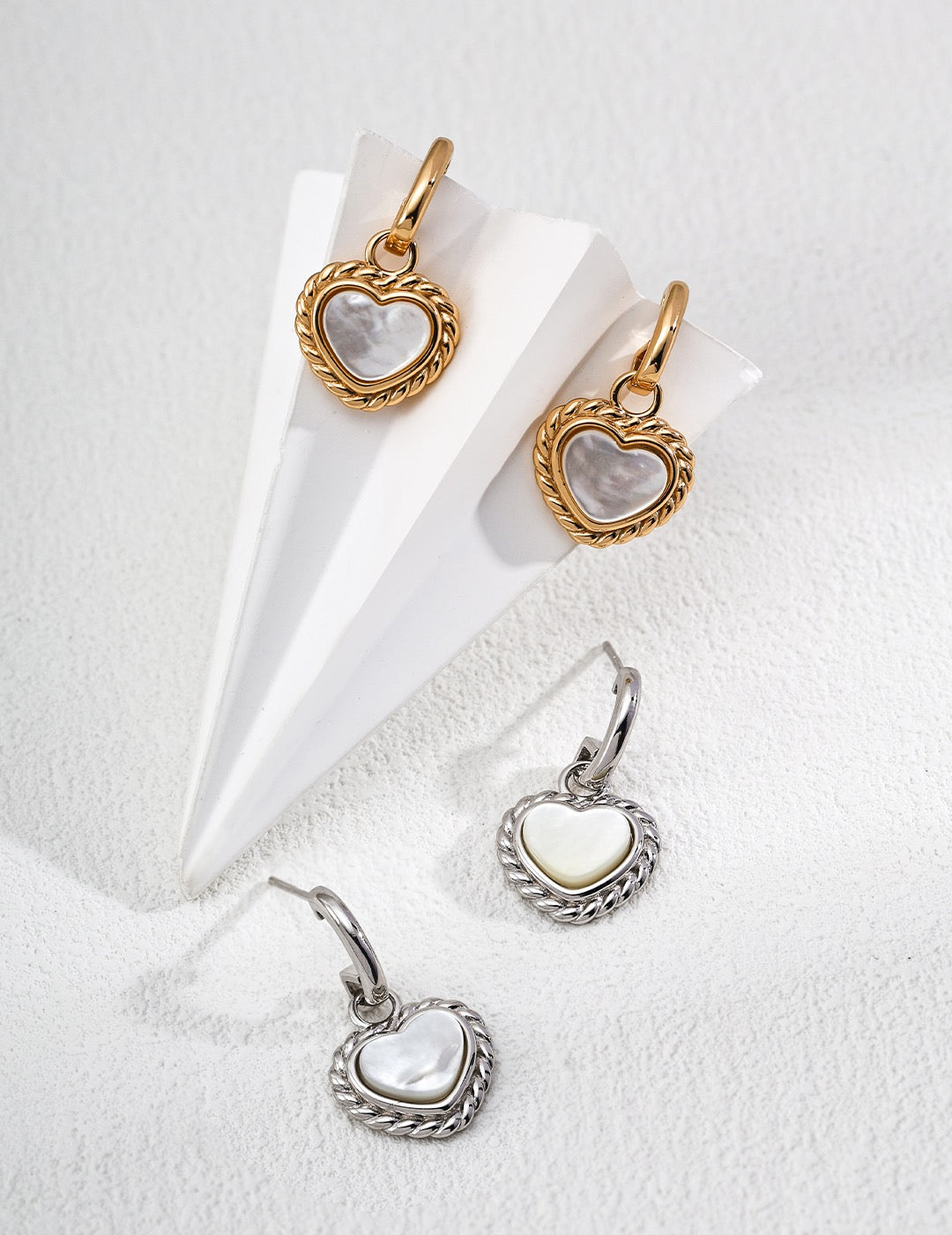 Heart Nacre Hoop Drop Earrings