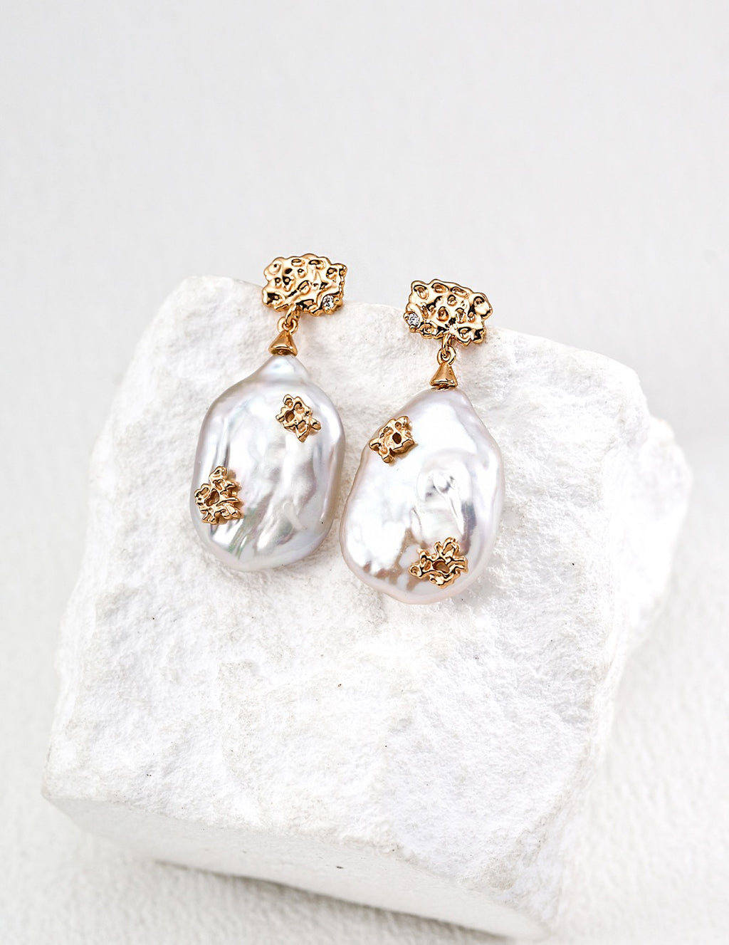 Baroque Keshi Pearl & Gold Nugget Drop Earrings